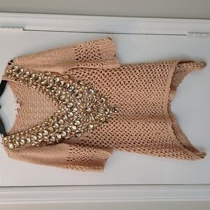 Stylish Woven Top With Rhinestones! Sz! XS!